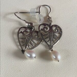 Janice Lee Ripley Silver Heart Earrings with Pearl Drops